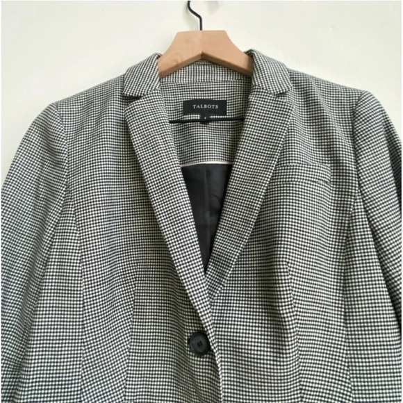 Talbots Blazer Houndstooth Jacket Wool Blend Size 2 Pink Stitch Flip Collar - Picture 7 of 14